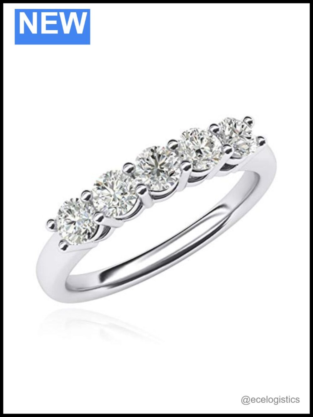 Sterling Silver Five Stone Anniversary Ring Simulated Diamond 1.25ctw